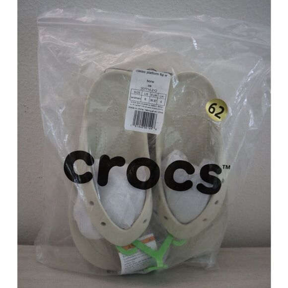 Crocs 207714-2Y2 Women's Sz 6 Bone/Beige Classic Platform Flip-Flop Sandals - Picture 7 of 8
